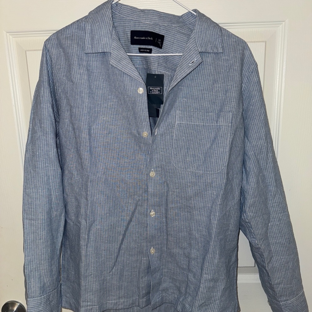 New Abercrombie & Fitch Blue Striped Shirt Linen